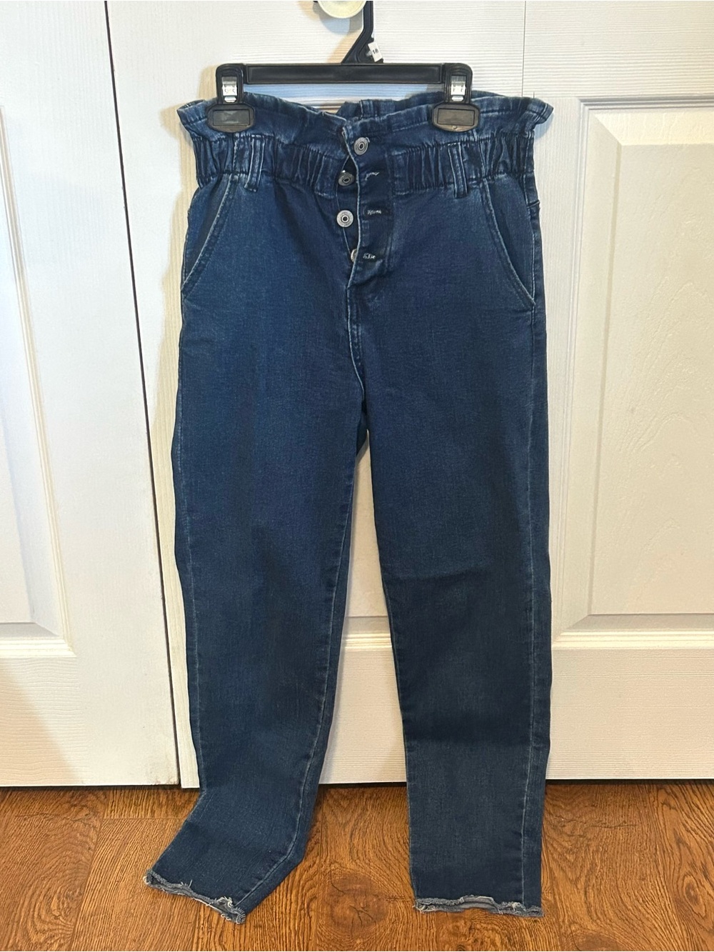 High-Waist Dark Blue Paperbag Jeans for Women
